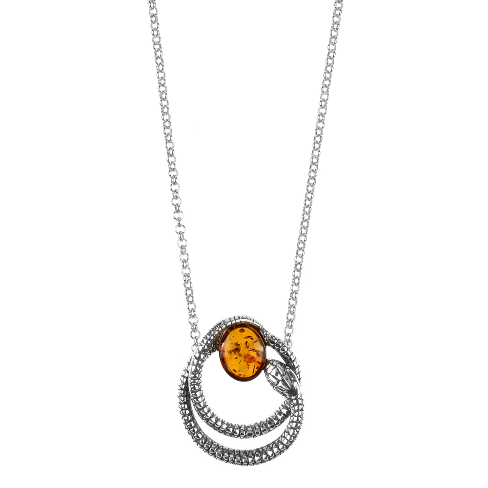 Silver necklace with amber - snake