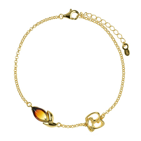 Silver bracelet with amber - rosehip