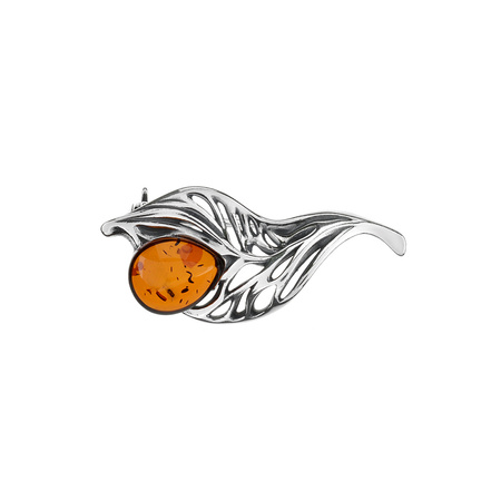 Silver brooch with amber - leaf