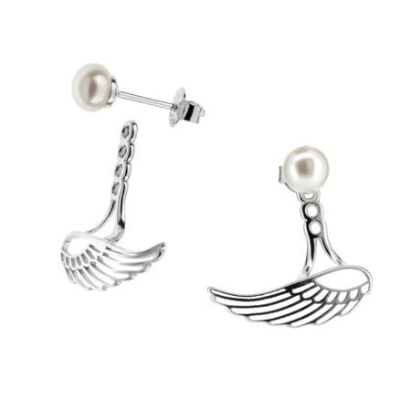 Silver earrings with natural pearls - wings