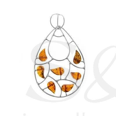 Silver pendant with amber