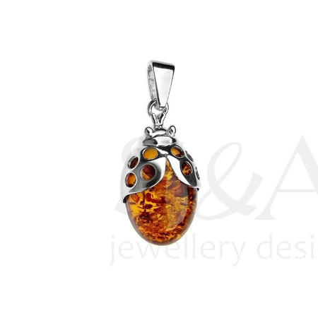 Silver pendant with amber