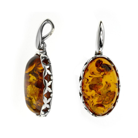 Silver pendant with amber