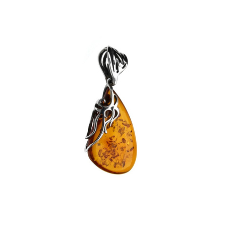 Silver pendant with amber