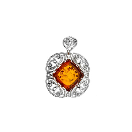 Silver pendant with amber