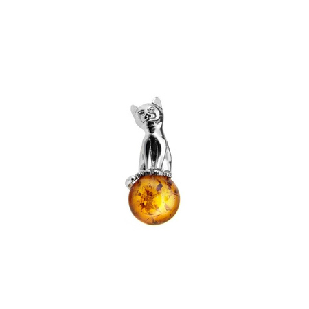 Silver pendant with amber - cat