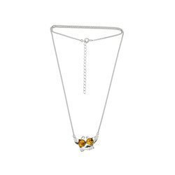 Silver necklace with amber -  doves