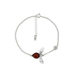Bransoletka srebrna z bursztynem - pszczoła