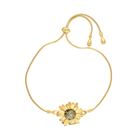 Silver  earrings with amber  - daisy