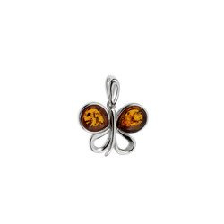 Silver pendant with amber - butterfly