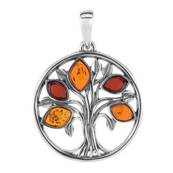 Silver pendant with turquoise and amber