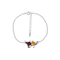 Silver bracelet with amber - doves