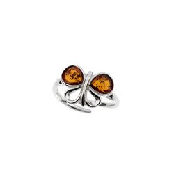 Silver ring with amber - butterfly