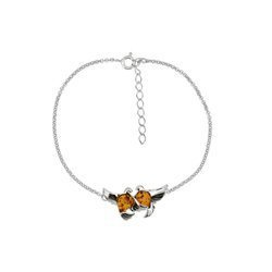 Silver bracelet with amber - doves