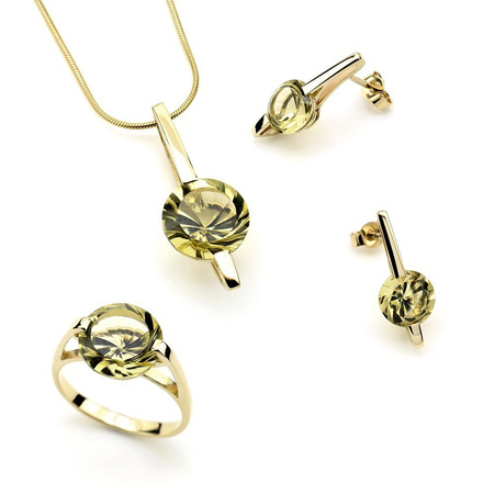 Gold earrings with green citrine
