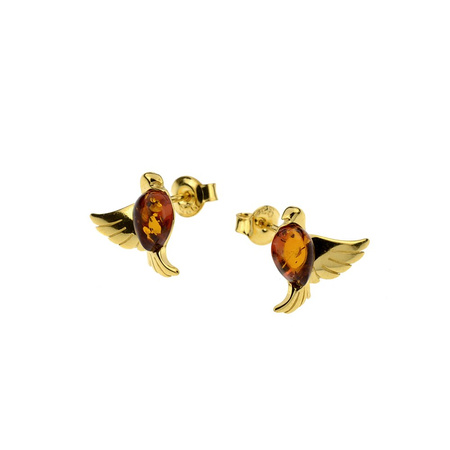 Silver earrings with amber -  doves
