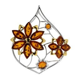 Silver pendant with amber