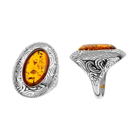 Silver ring with amber