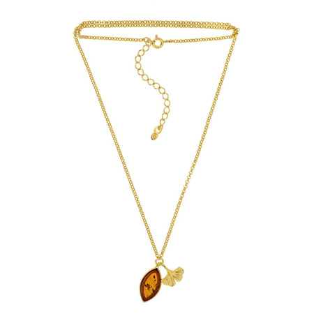 Silver necklace with amber - Ginkgo