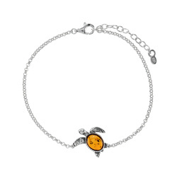 Silver bracelet with amber - turtle