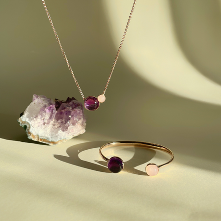 Silver earrings with amethyst and quartz