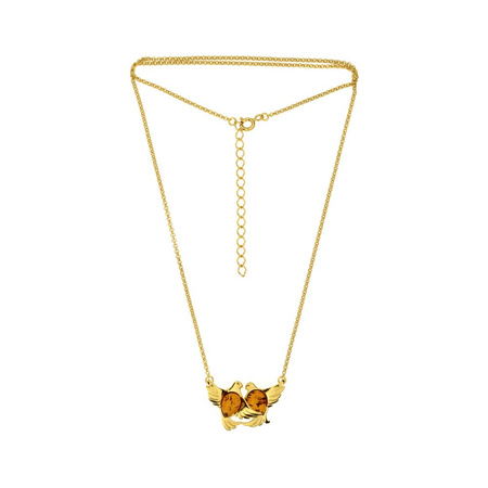 Silver necklace with amber -  doves