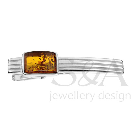 Silver tie clip with amber