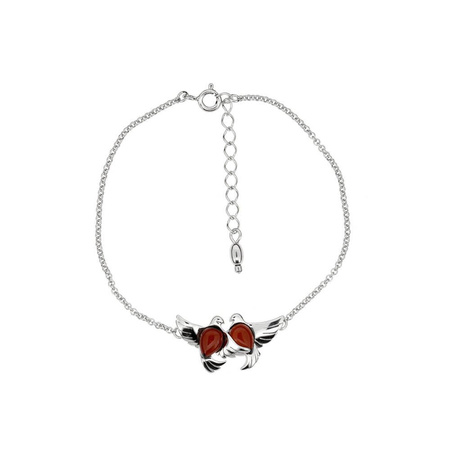 Silver bracelet with amber - doves