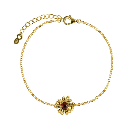 Silver bracelet with amber - daisy