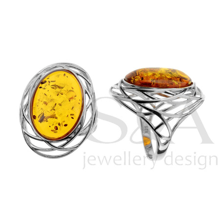 Silver ring with amber