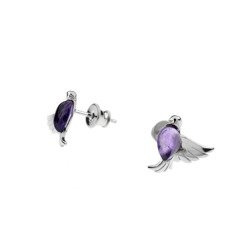 Silver earrings with amethyst -  doves