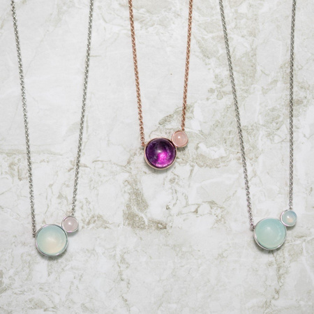 Silver necklace with agate and quartz
