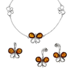 Silver pendant with amber - butterfly