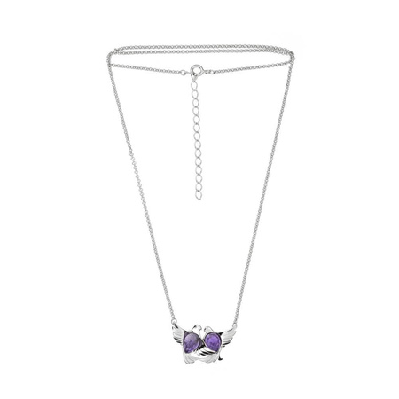 Silver necklace with amethyst -  doves