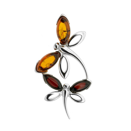 Silver pendant with amber - dragonfly