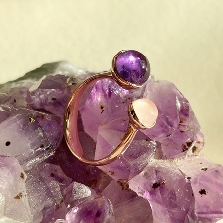 Silver earrings with amethyst and quartz