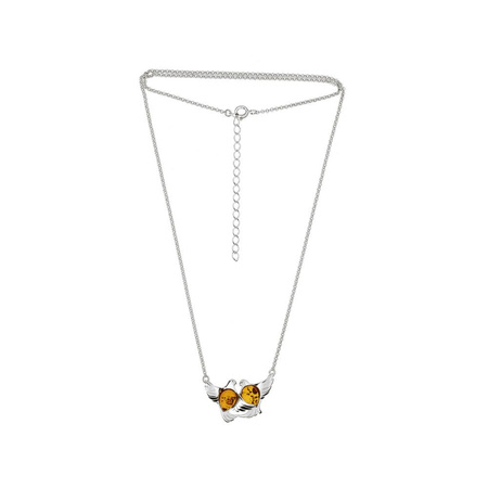 Silver necklace with amber -  doves