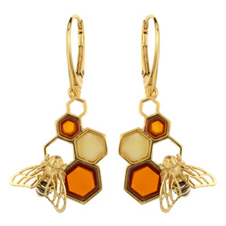 Silver earrings with amber- Bee and Honey