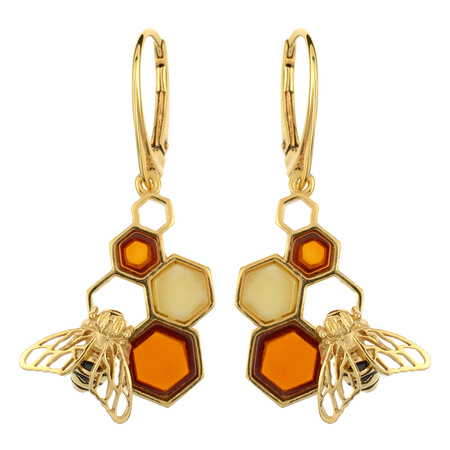 Silver earrings with amber- Bee and Honey