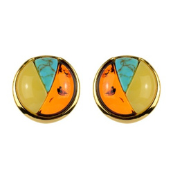 Silver earrings with amber and turquoise