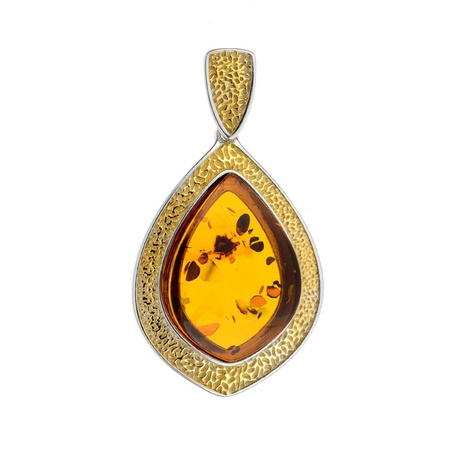 Silver pendant with amber