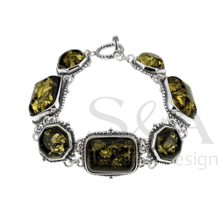 Bransoletka srebrna z bursztynem