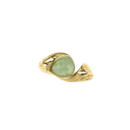 Silver ring with green quartz - leaf