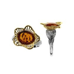 Silver ring with amber