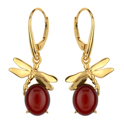 Silver earrings with amber - Dragonfly