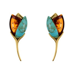 Silver earrings with amber and turquoise Tulip