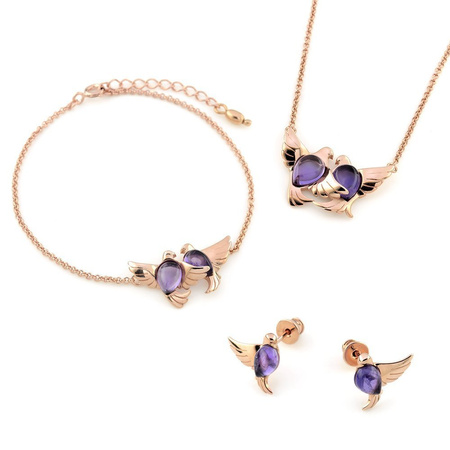 Silver bracelet with amethyst -  doves