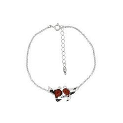 Silver bracelet with amber - doves