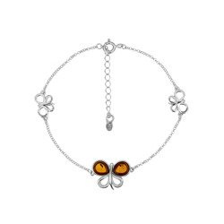 Silver bracelet with amber - butterfly