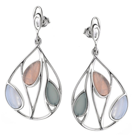 Silver earrings with agate and quartz
